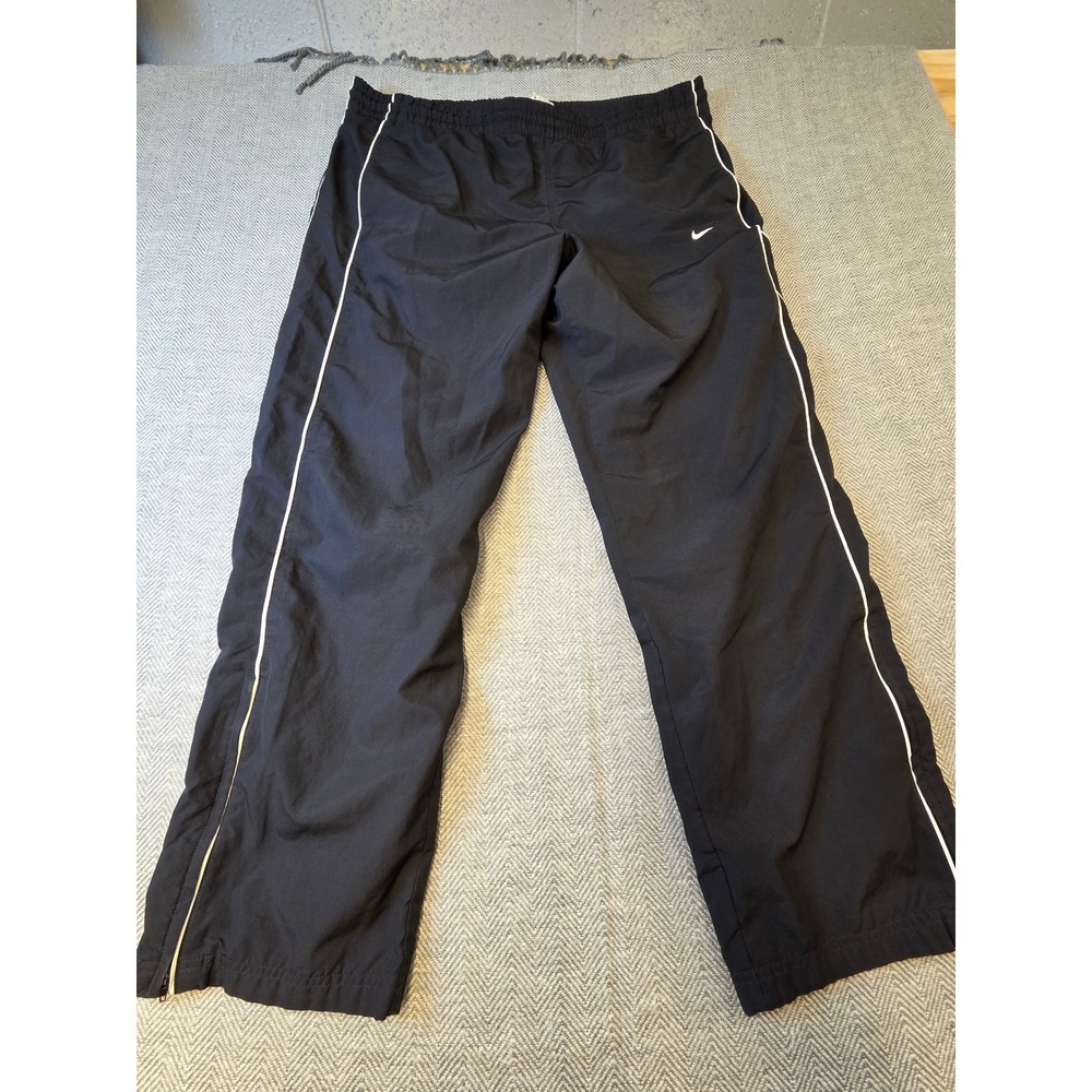 Nike Windbreaker Track Pants Mens XL Black White Piping Elastic Waist Ankle Zip